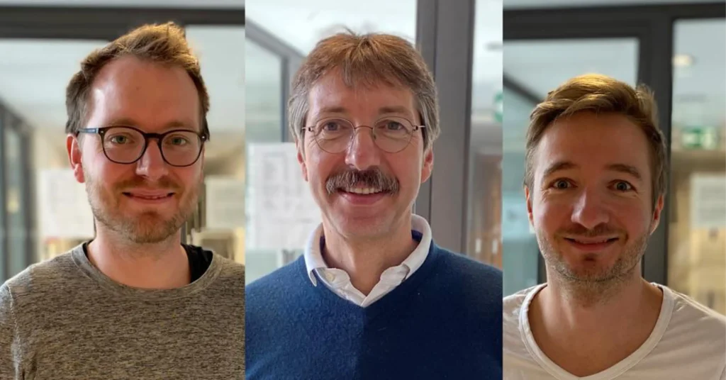 Headshots of TUM immunologists Dr. Kilian Schober (left), Dr. Dirk Busch (center), and Dr. Florian Voit (right).