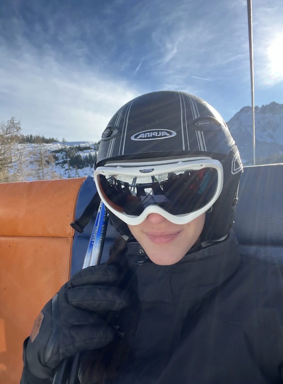 Aurora Perea on a ski lift.