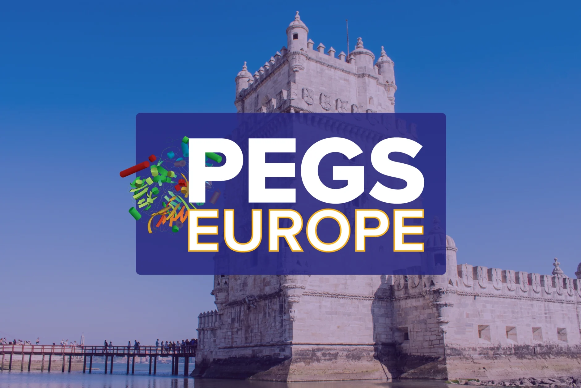 PEGS Europe logo in front of a long stone tower.